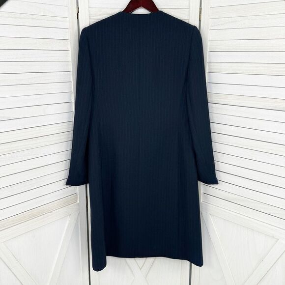 Dress Barn Pinstripe Long Line Blazer Jacket Blue Tan 10 Suit Coat - Picture 10 of 16
